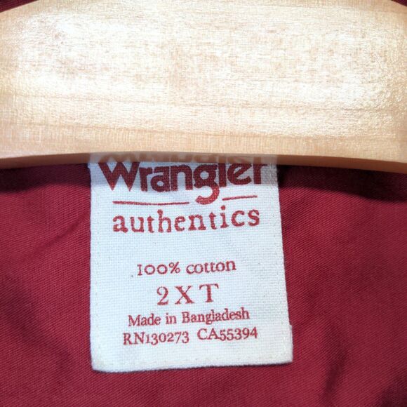 Wrangler Authentics Mens Chest Pocket Button-Down Shirt Red 2XT 100% Cotton - Picture 9 of 12